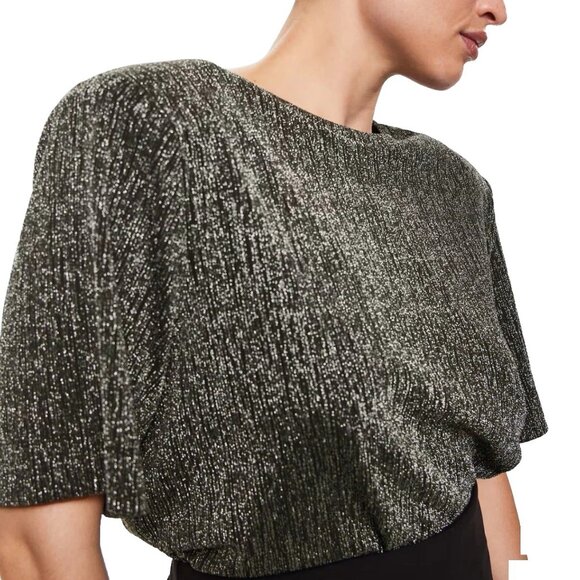 MANGO Black Lurex Knitted Short Sleeve T-shirt Sz L NWT - Picture 2 of 10